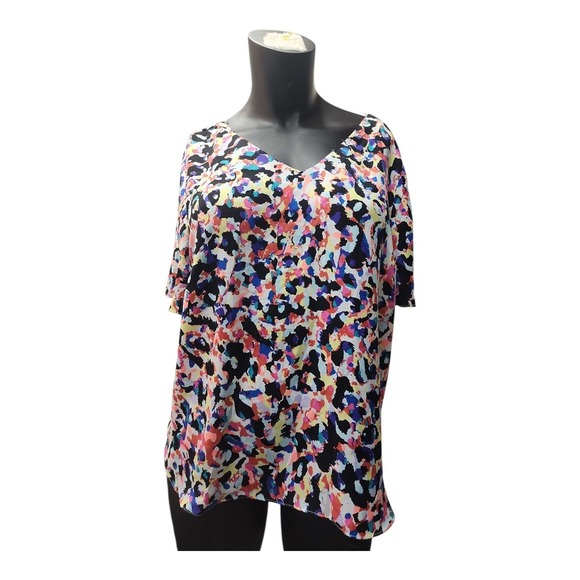 Metaphor Sheer Blouse Women L Pink Multicolor Floral Semi-Sheer Short Sleeve Top - Picture 1 of 14